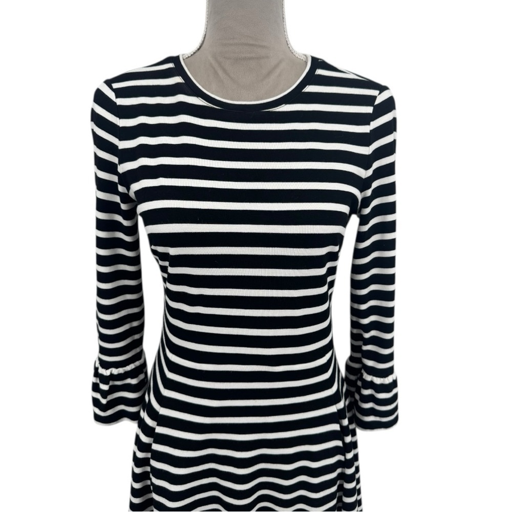 Kate Spade Broome Street Black White Stripe Dress Fit & Flare Pockets Size Small - Picture 3 of 9